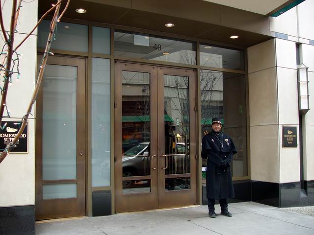 Security personnel at building entrance